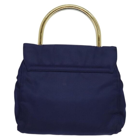 PRADA Hand Bag Nylon Metal Blue Gold Auth 137214 - Picture 3 of 16